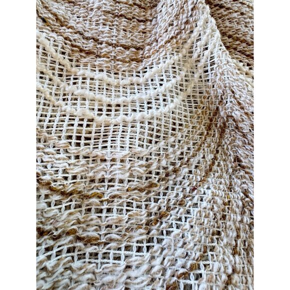 Vintage 70s mesh curtain, cream tan wavy pattern, pleated boho panel, for each - Picture 5 of 10